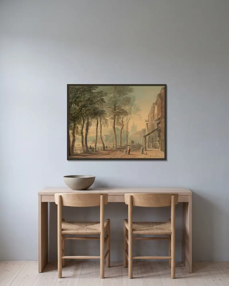 Cheyne Walk, Chelsea, London av John Varley inramad på en vägg