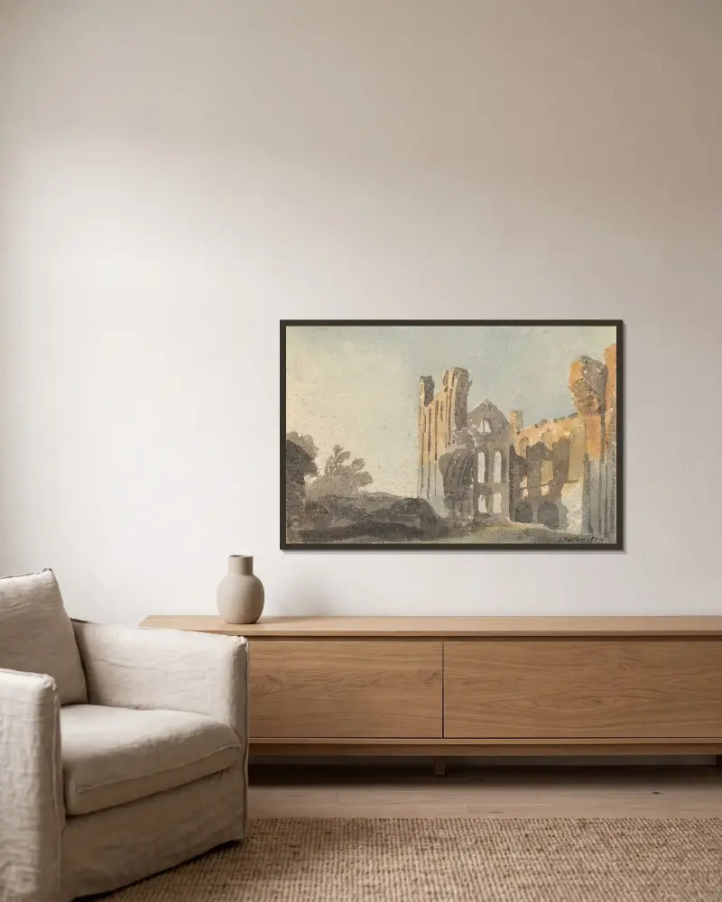 Kirkstall Abbey near Leeds av John Varley inramad på en vägg