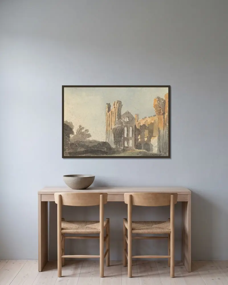 Kirkstall Abbey near Leeds av John Varley inramad på en vägg