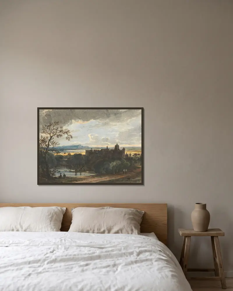 Linlithgow Palace av John Varley inramad på en vägg