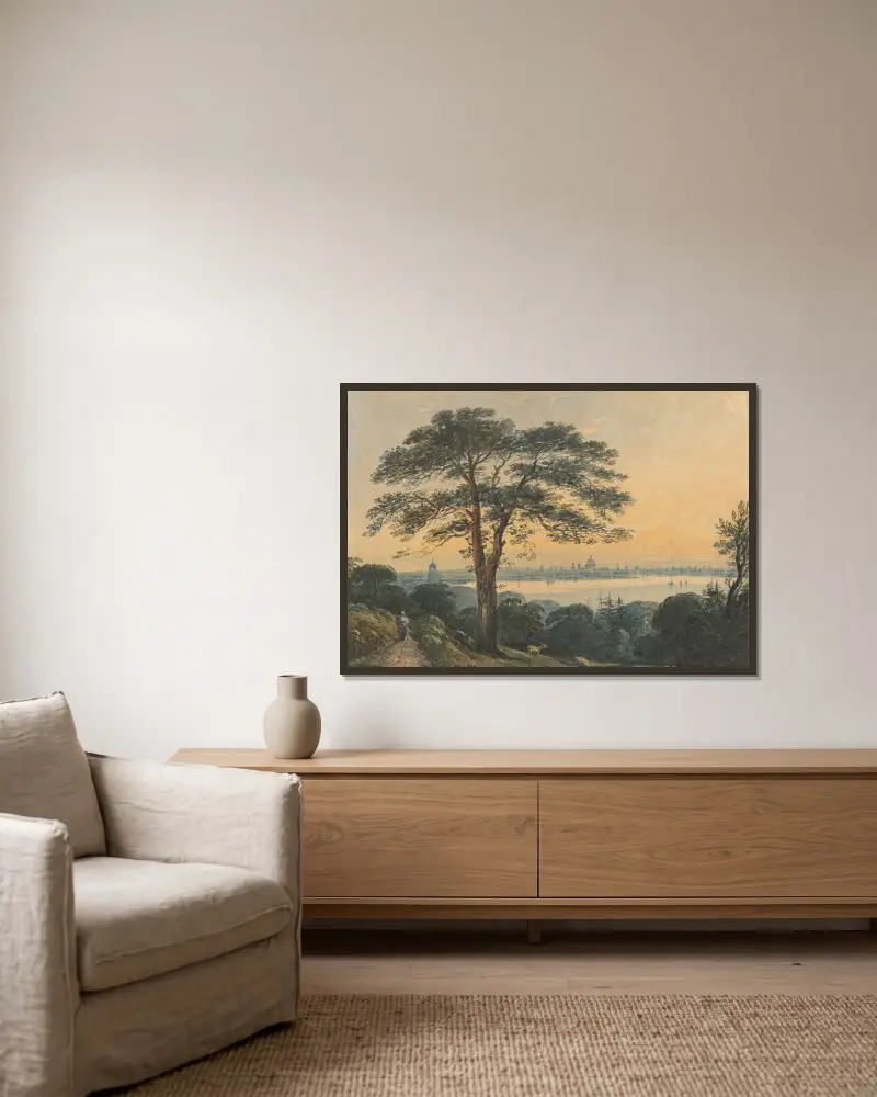 London von der Themse von John Varley gerahmt an einer Wand