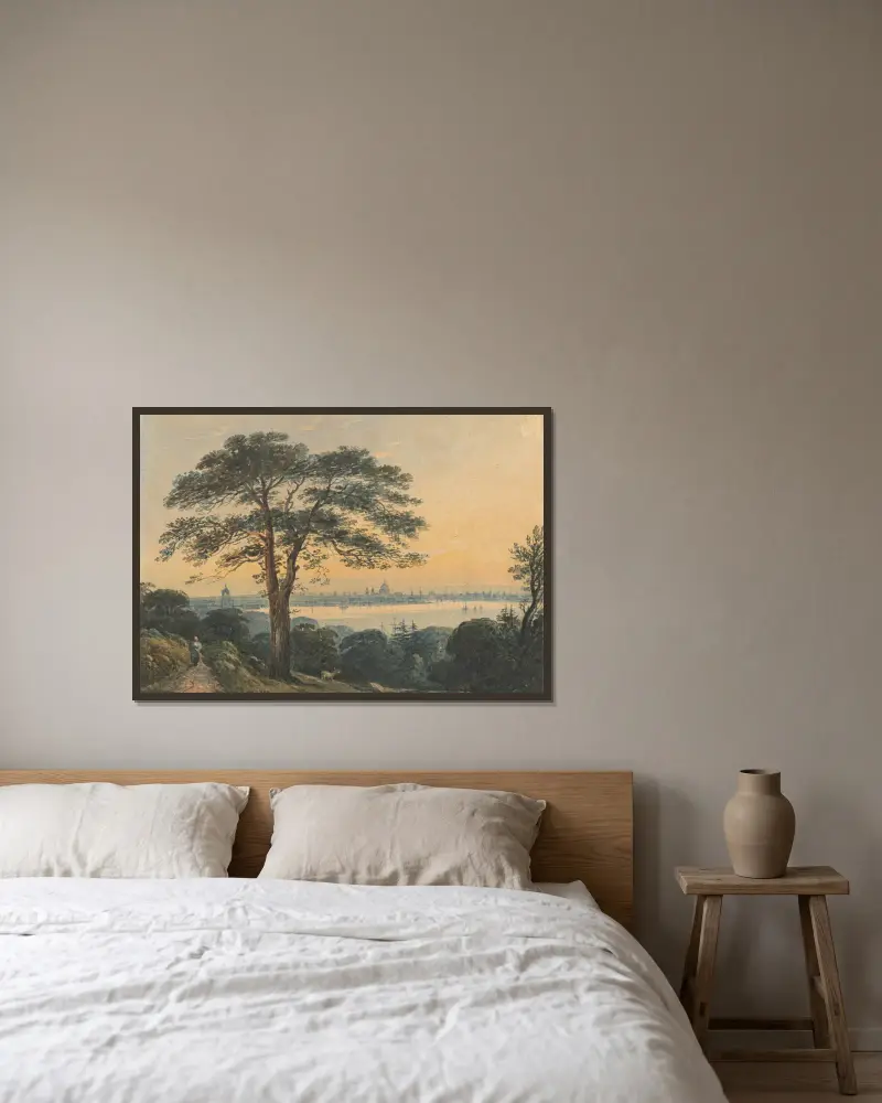 London von der Themse von John Varley gerahmt an einer Wand