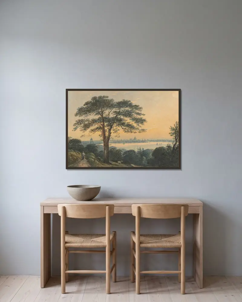 London von der Themse von John Varley gerahmt an einer Wand