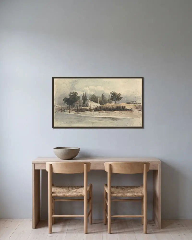 Millbank av John Varley inramad på en vägg