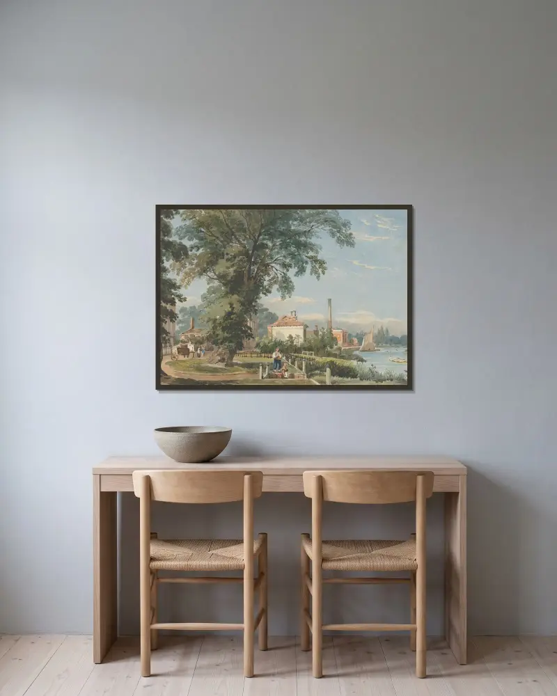 An der Themse bei Hammersmith von John Varley gerahmt an einer Wand