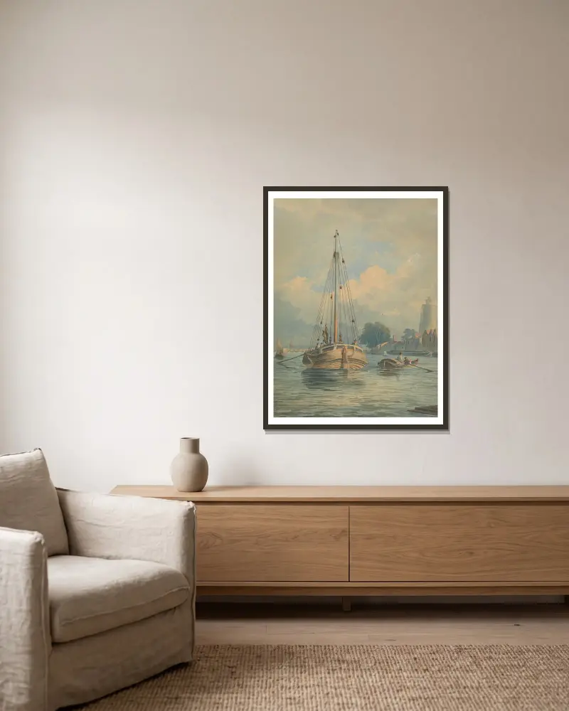 An der Themse von John Varley gerahmt an einer Wand
