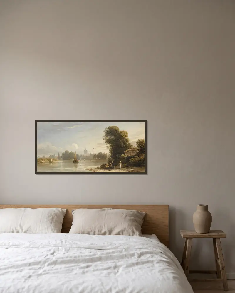 Themsen vid Chiswick av John Varley inramad på en vägg