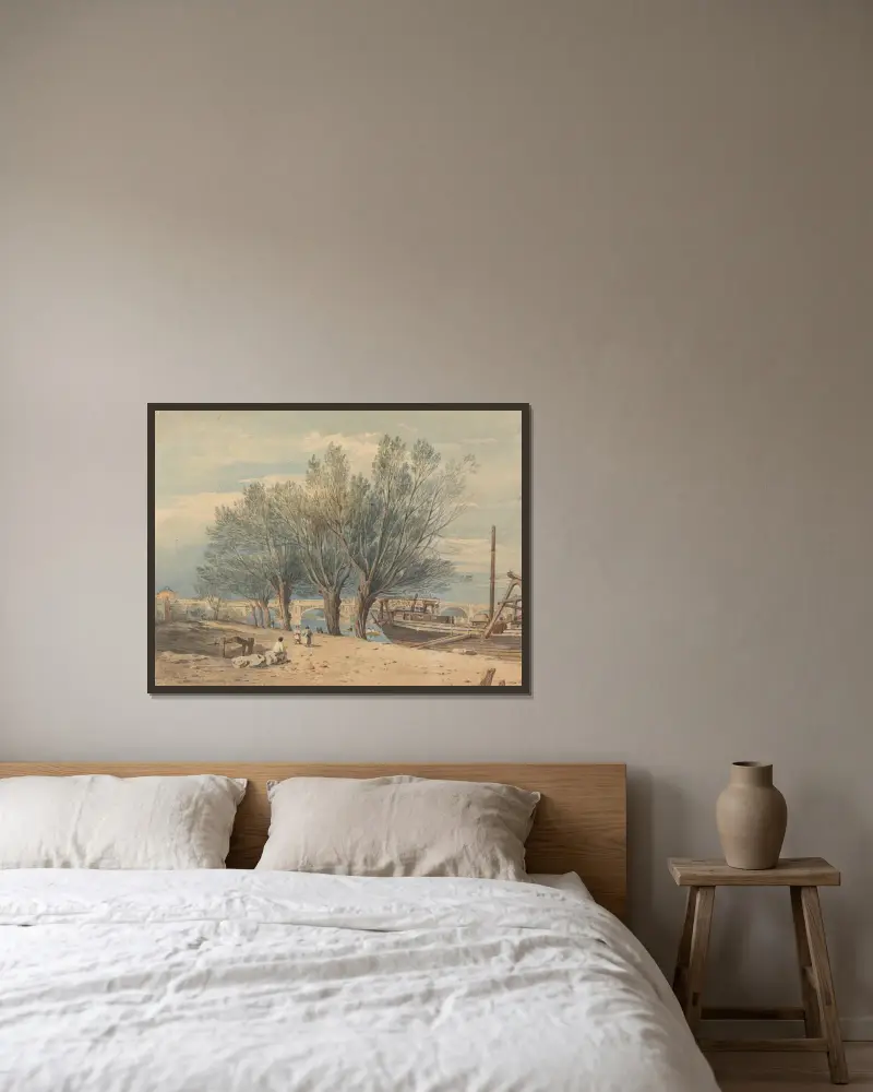 Vauxhall Bridge von John Varley gerahmt an einer Wand
