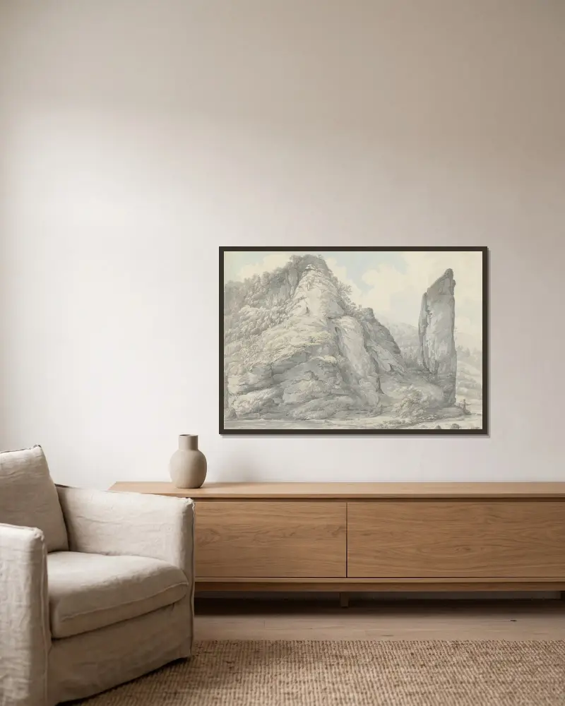 Landschaft in Derbyshire von John Webber gerahmt an einer Wand