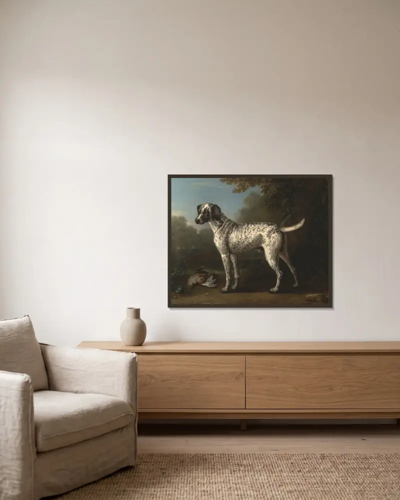 En grå fläckig hund av John Wootton inramad på en vägg