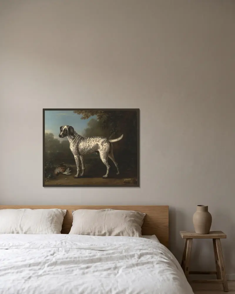 En grå fläckig hund av John Wootton inramad på en vägg