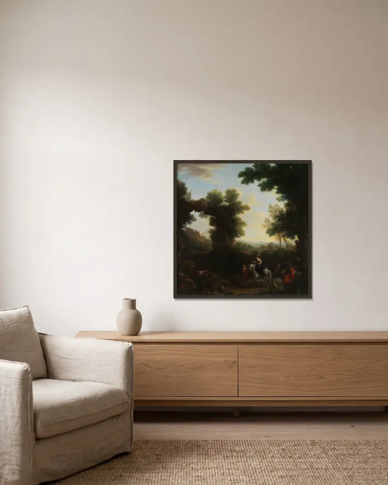 Klassische Landschaft mit Zigeunern von John Wootton gerahmt an einer Wand