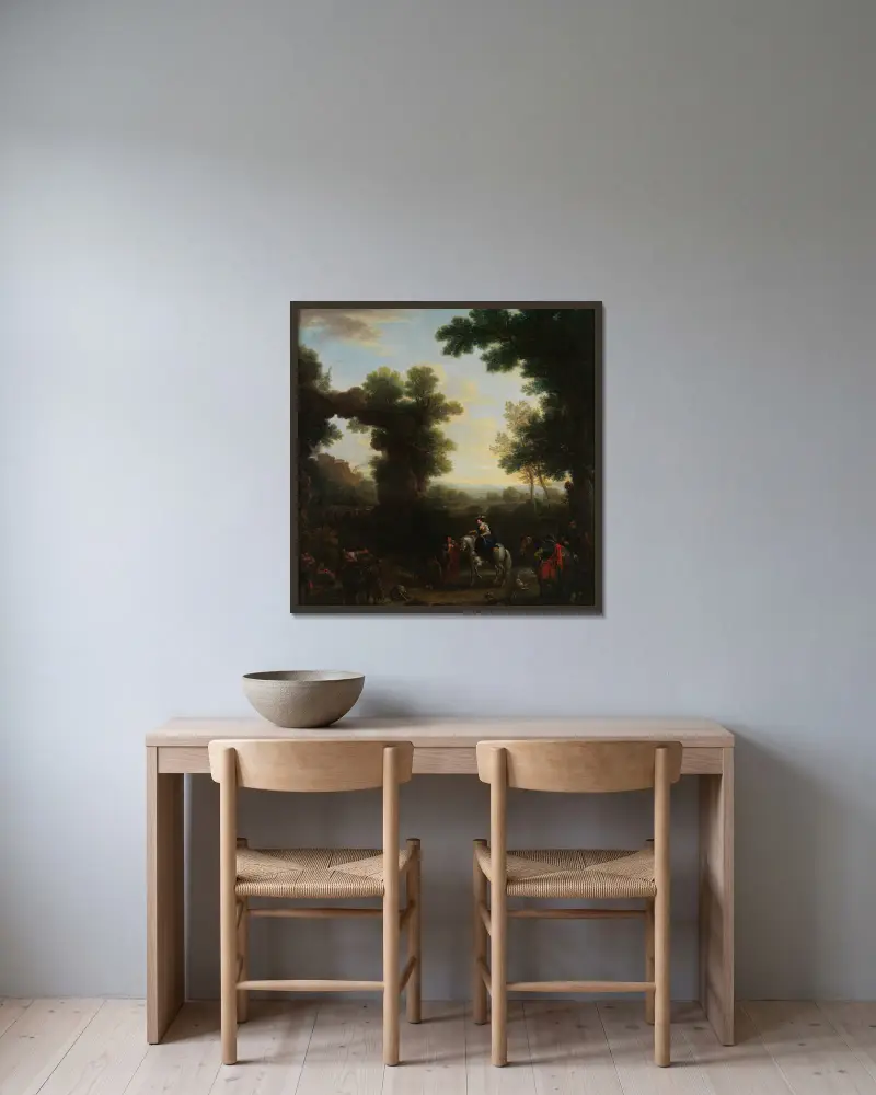 Klassische Landschaft mit Zigeunern von John Wootton gerahmt an einer Wand