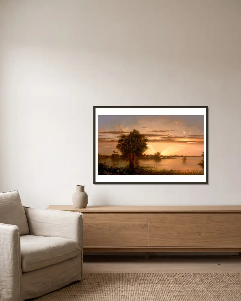 Východ slunce na Floridě, Martin Johnson Heade v rámu na stěně