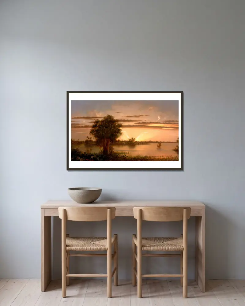Východ slunce na Floridě, Martin Johnson Heade v rámu na stěně