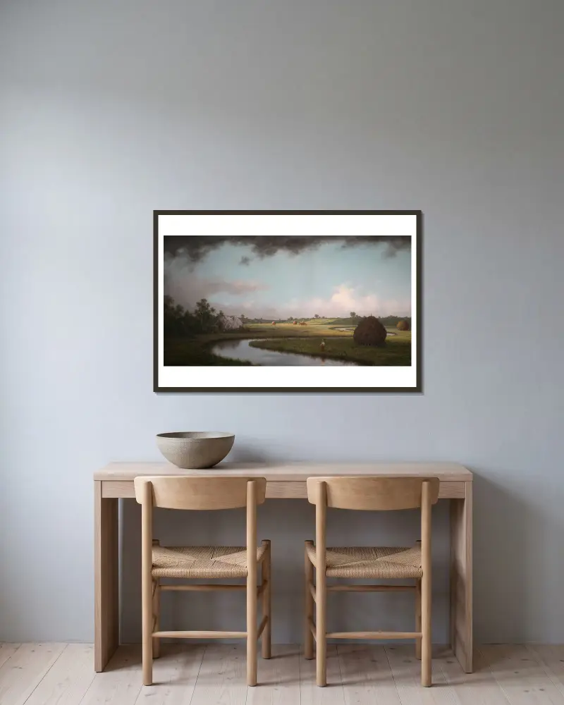 Newburryport Marshes, Approaching Storm av Martin Johnson Heade inramad på en vägg