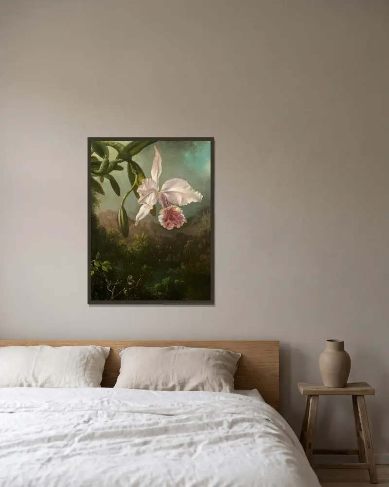 Orchidejové květy, Martin Johnson Heade v rámu na stěně