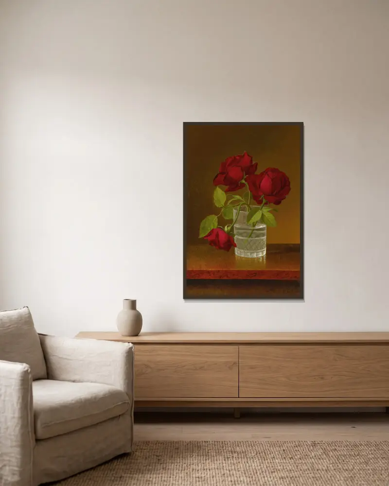 Still Life Of Roses av Martin Johnson Heade inramad på en vägg