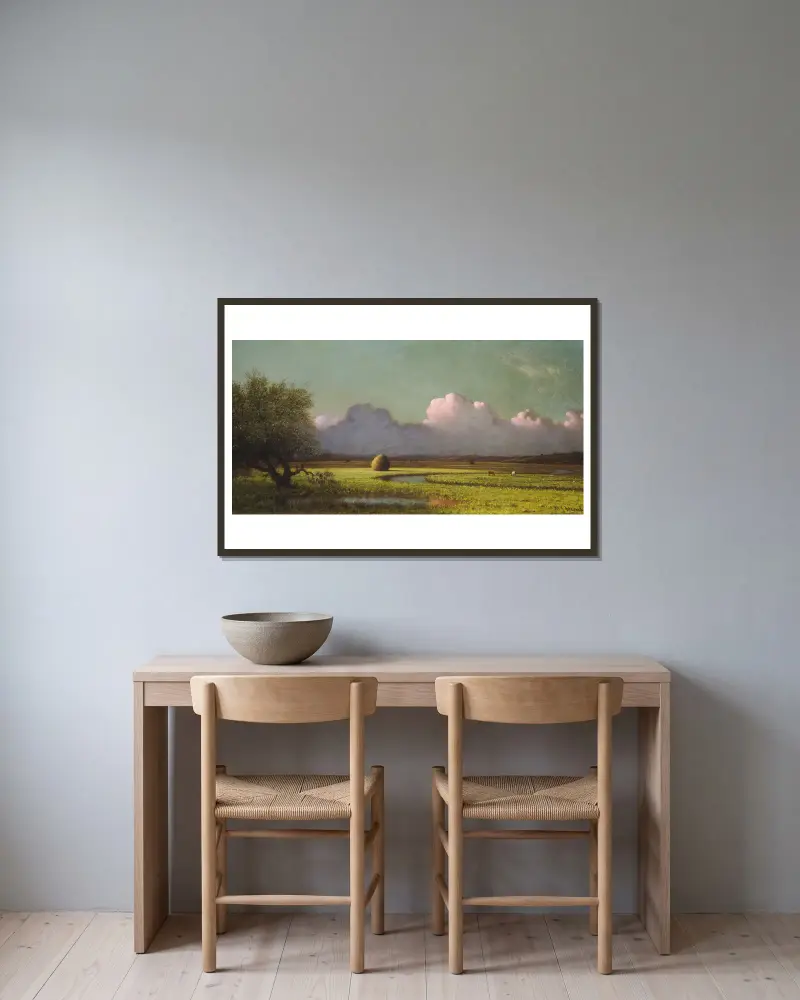 Sunlight and Shadow – The Newbury Marshes av Martin Johnson Heade inramad på en vägg