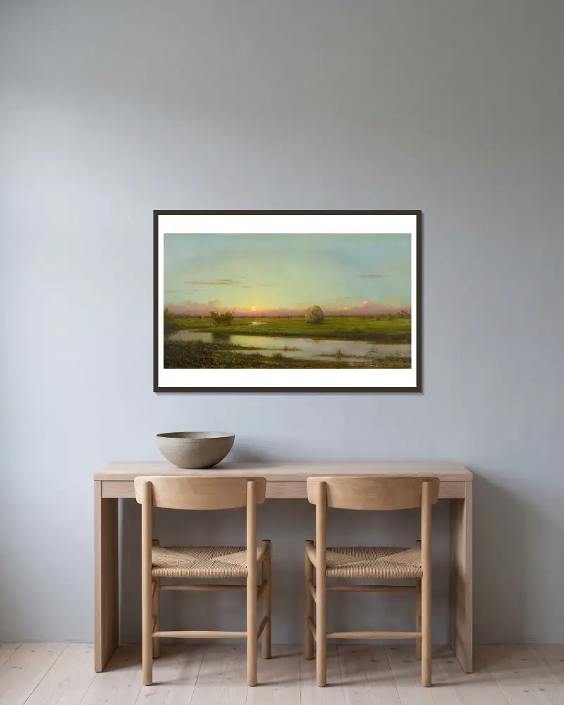 Zachód słońca nad łąkami Newburyport, Martin Johnson Heade w ramie na ścianie