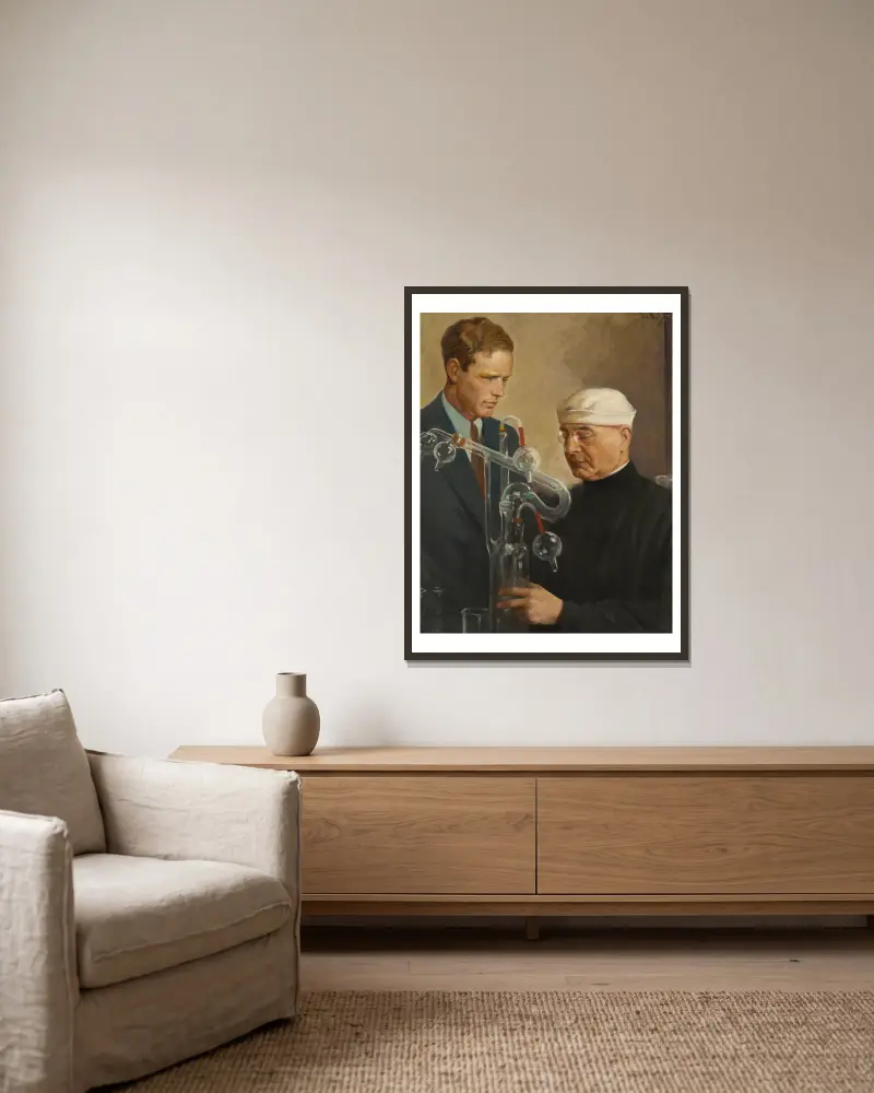 Charles Lindbergh and Alexis Carrel av Samuel Johnson Woolf inramad på en vägg