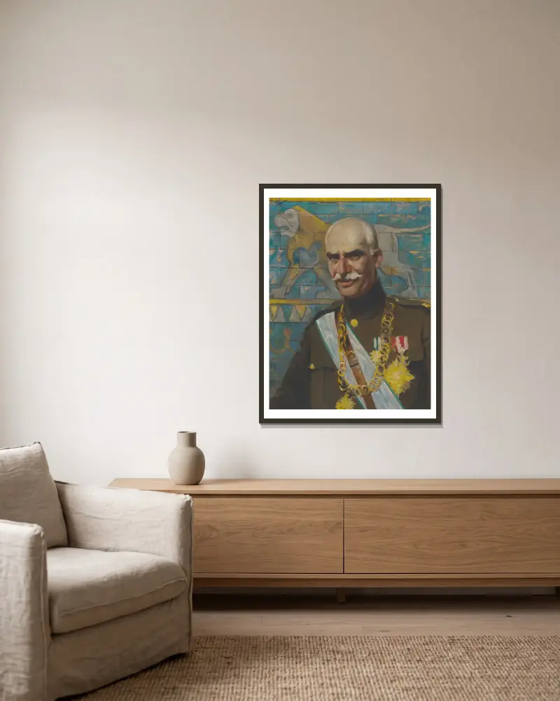 Reza Shah Pahlavi von Samuel Johnson Woolf gerahmt an einer Wand