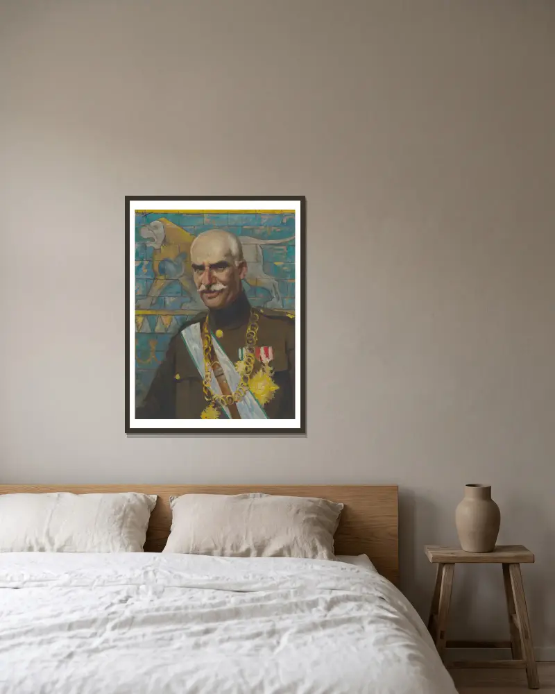 Reza Shah Pahlavi von Samuel Johnson Woolf gerahmt an einer Wand