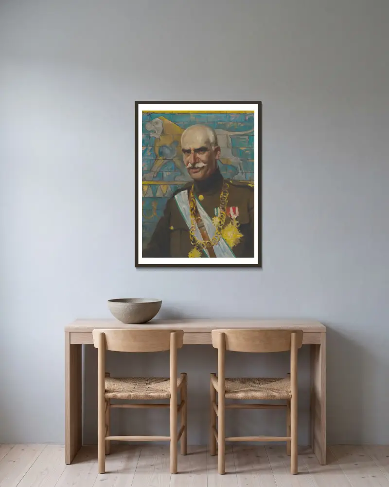 Reza Shah Pahlavi von Samuel Johnson Woolf gerahmt an einer Wand