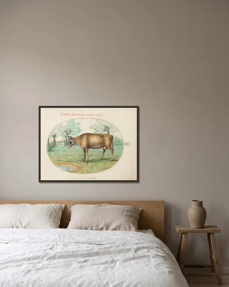 Eine Kuh von Joris Hoefnagel gerahmt an einer Wand