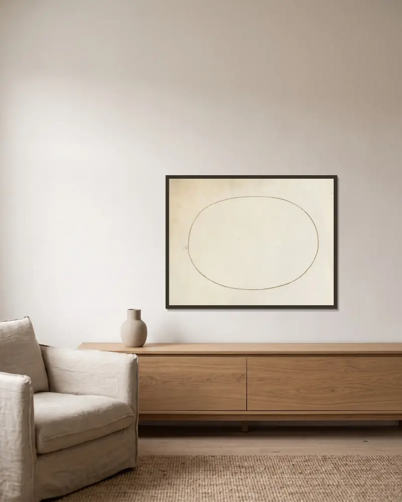Plate 04; Empty Oval av Joris Hoefnagel inramad på en vägg