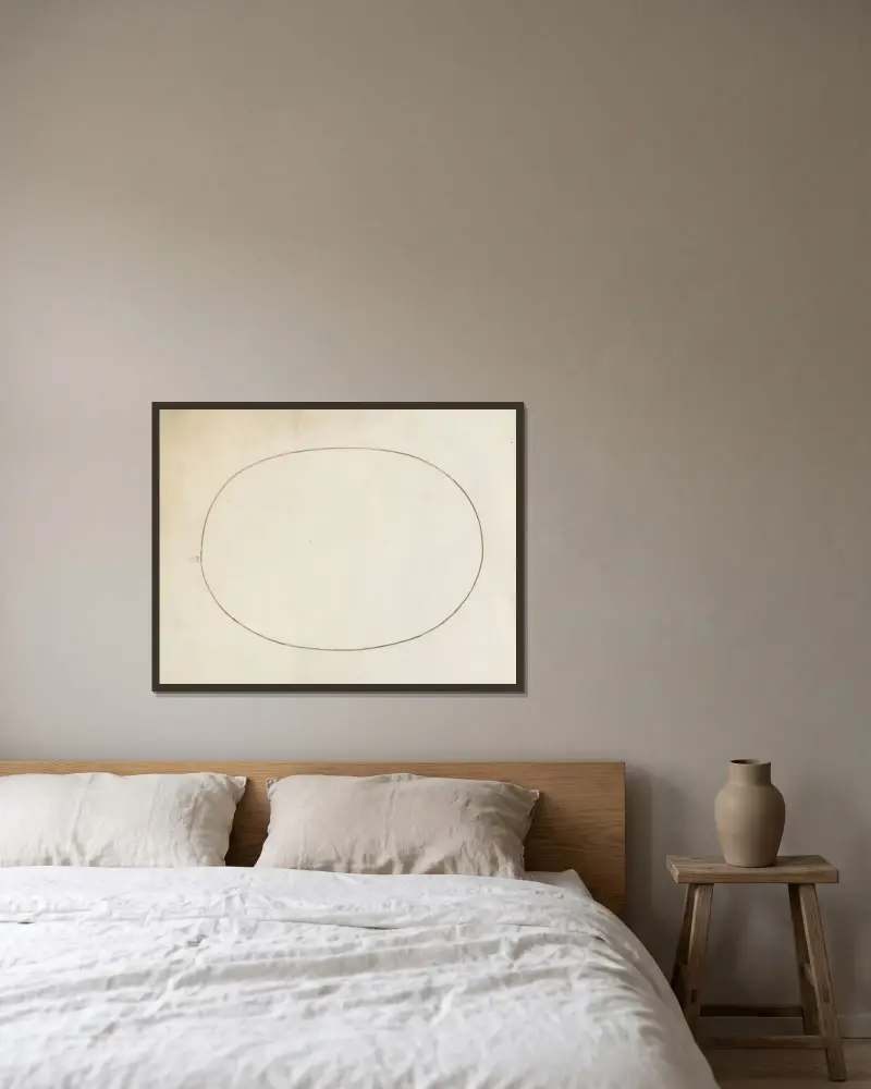 Plate 04; Empty Oval av Joris Hoefnagel inramad på en vägg