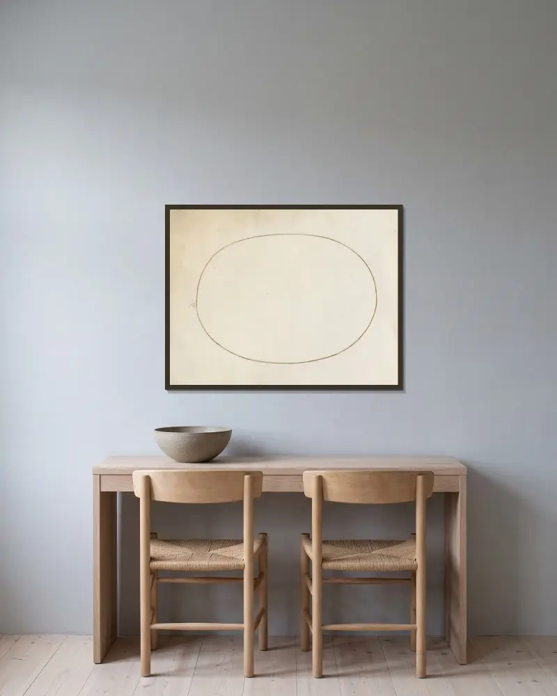 Plate 04; Empty Oval av Joris Hoefnagel inramad på en vägg