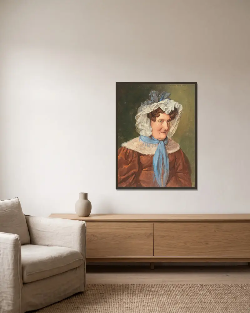Dama w koronkowej czapeczce (Portret pani Drexler), Josef Danhauser w ramie na ścianie