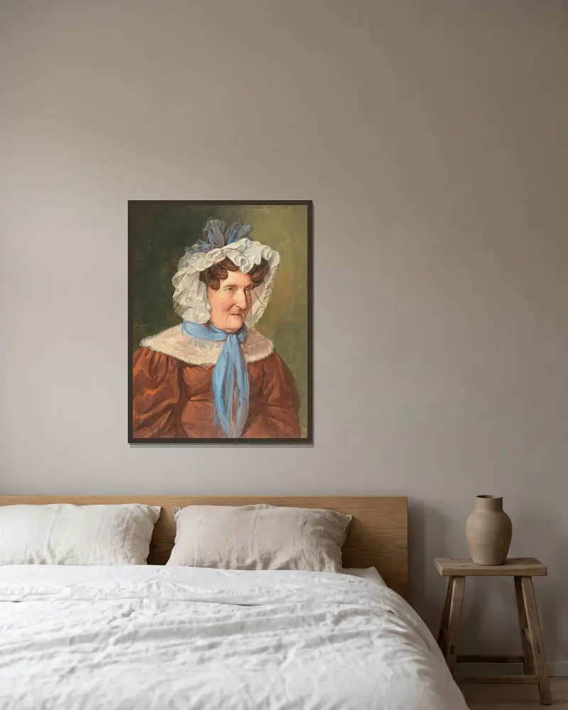 Dama w koronkowej czapeczce (Portret pani Drexler), Josef Danhauser w ramie na ścianie