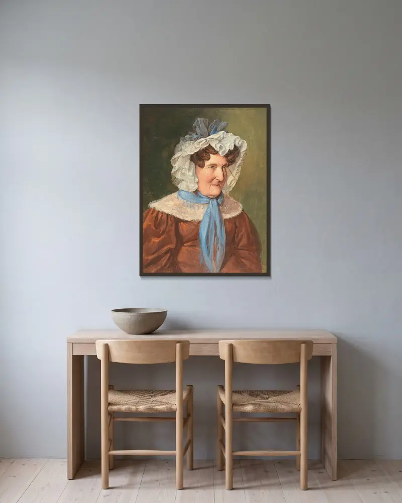 Dama w koronkowej czapeczce (Portret pani Drexler), Josef Danhauser w ramie na ścianie