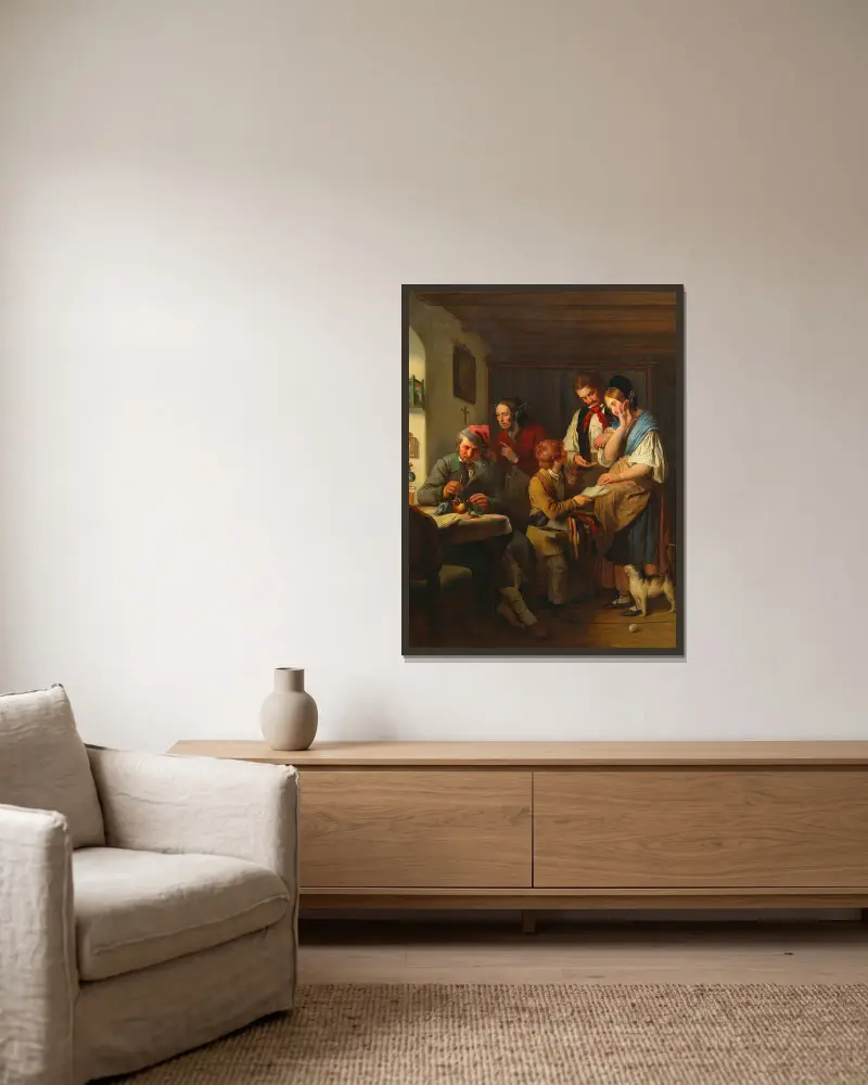 Das Lotterielos von Josef Danhauser gerahmt an einer Wand