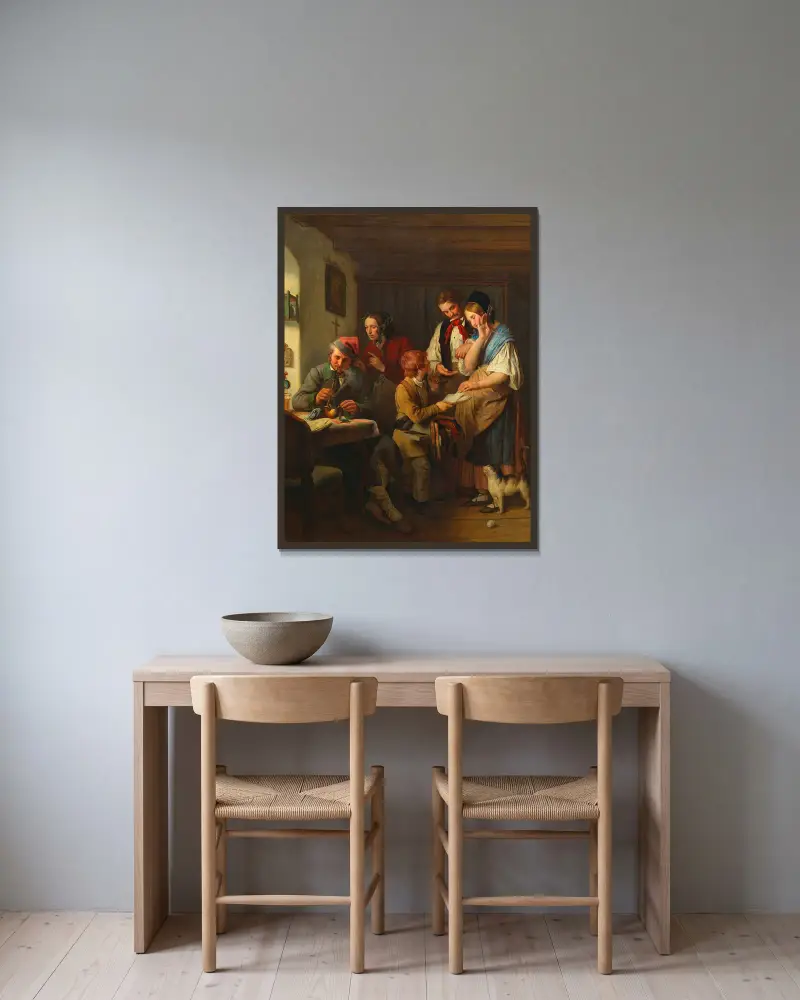 Das Lotterielos von Josef Danhauser gerahmt an einer Wand