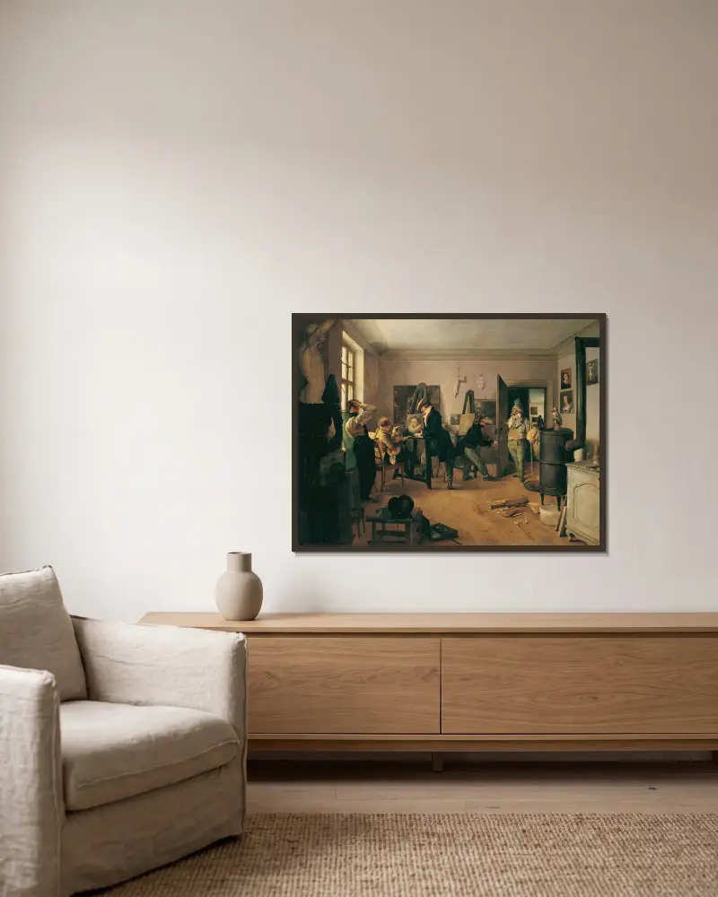 Das Scholarenzimmer von Josef Danhauser gerahmt an einer Wand