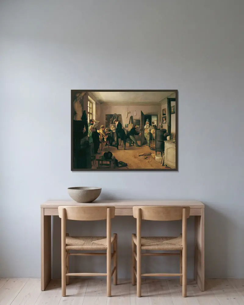 Das Scholarenzimmer von Josef Danhauser gerahmt an einer Wand