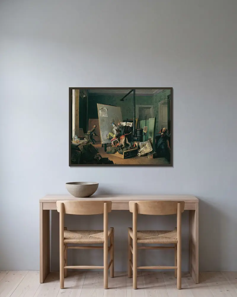 Komische Szene im Atelier av Josef Danhauser inramad på en vägg
