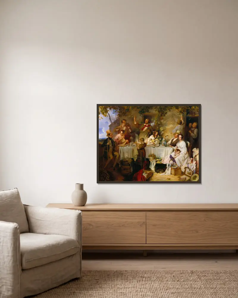 Wein, Weib und Gesang von Josef Danhauser gerahmt an einer Wand