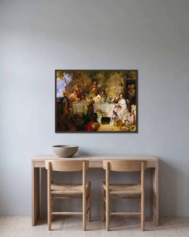 Wein, Weib und Gesang von Josef Danhauser gerahmt an einer Wand