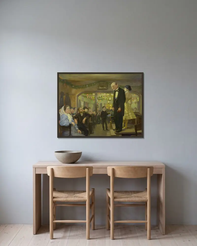 Folk singer performance (Jean Meneghini and Mizzi Lang) in a Viennese suburban inn av Josef Engelhart inramad på en vägg