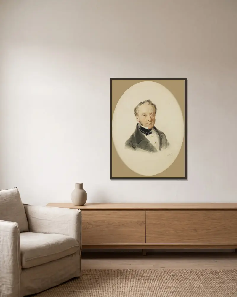 Herrenporträt von Josef Kriehuber gerahmt an einer Wand