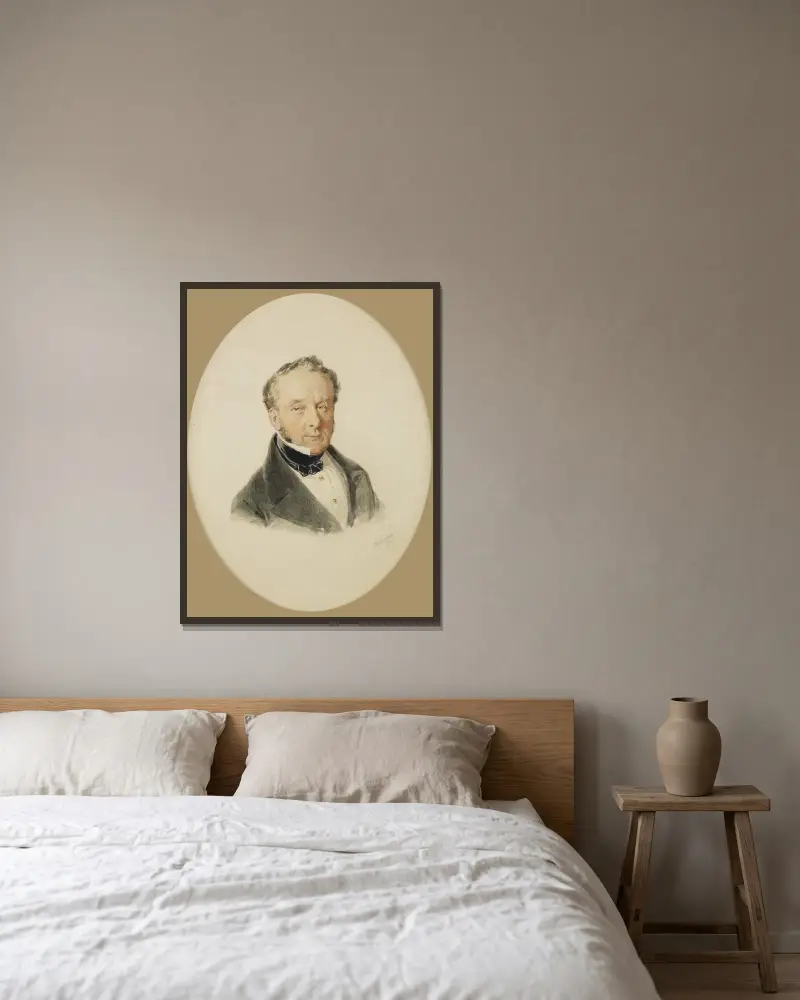 Herrenporträt von Josef Kriehuber gerahmt an einer Wand