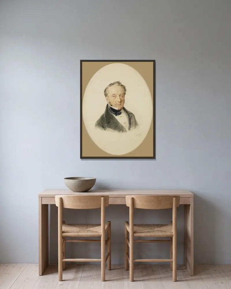 Herrenporträt von Josef Kriehuber gerahmt an einer Wand