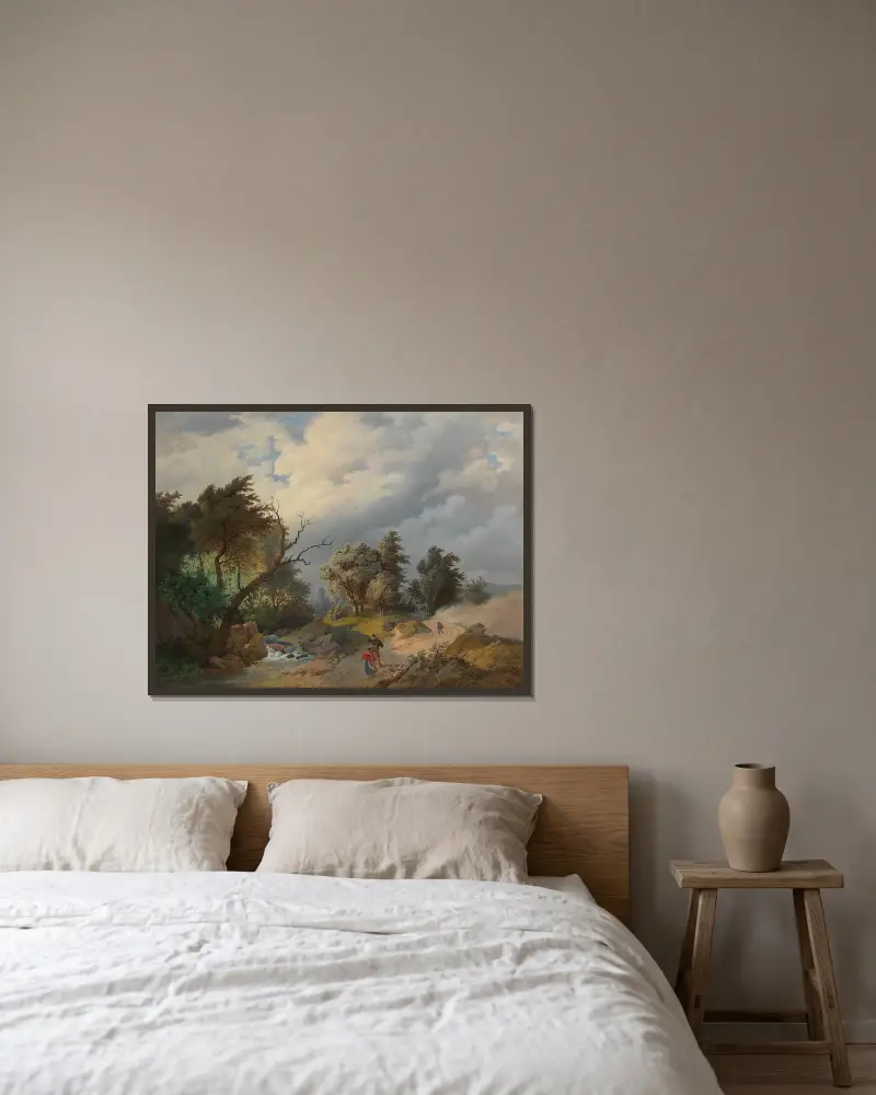 Landschaft bei aufziehendem Unwetter av Josef Kriehuber inramad på en vägg