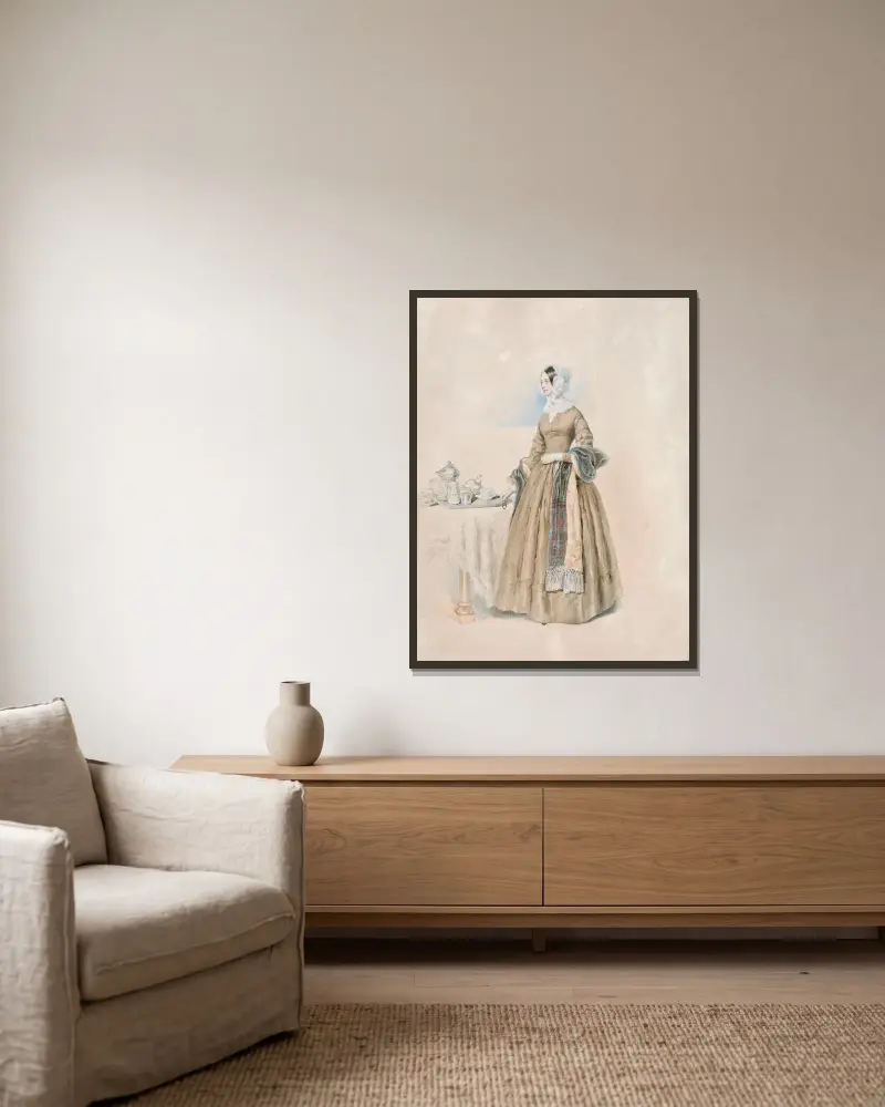 Portrait Fürstin Leopoldine Karoline Palffy av Josef Kriehuber inramad på en vägg