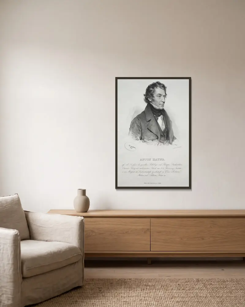 Porträt von Dr. Anton Hayne von Josef Kriehuber gerahmt an einer Wand