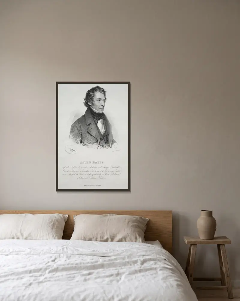 Porträt von Dr. Anton Hayne von Josef Kriehuber gerahmt an einer Wand